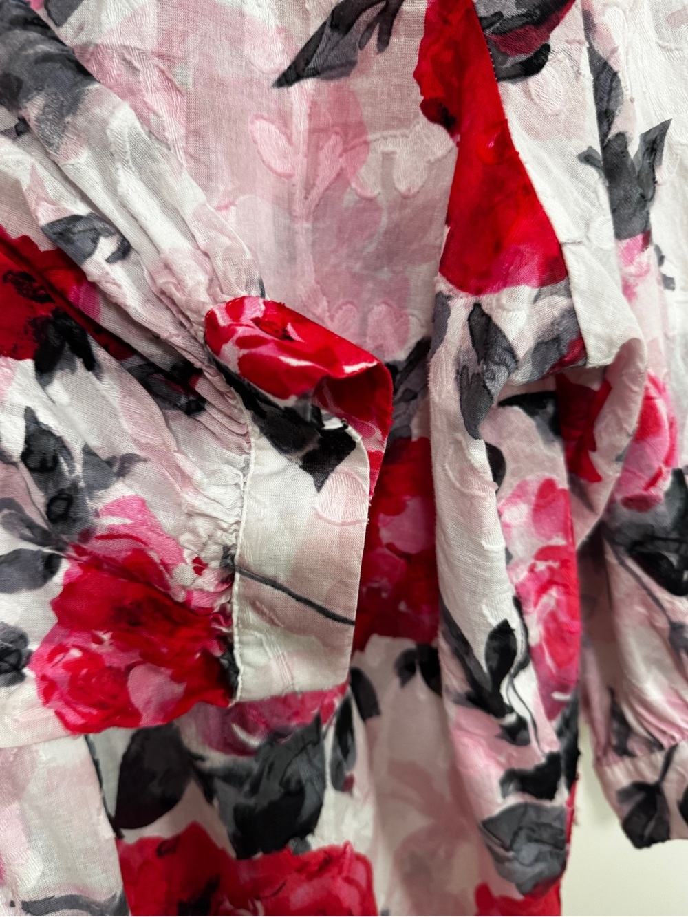 Karl Lagerfeld Paris Floral Jacquard Popover Blouse - Picture 8 of 14